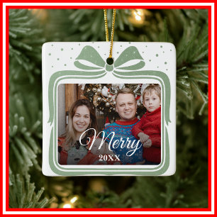 Frohe Weihnachten Elegante Schleife Geschenk Foto  Keramikornament