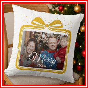 Frohe Weihnachten Elegante Schleife Geschenk Foto Kissen