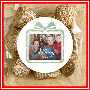 Frohe Weihnachten Elegante Schleife Geschenk Foto Runder Aufkleber