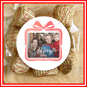 Frohe Weihnachten Elegante Schleife Geschenk Foto Runder Aufkleber