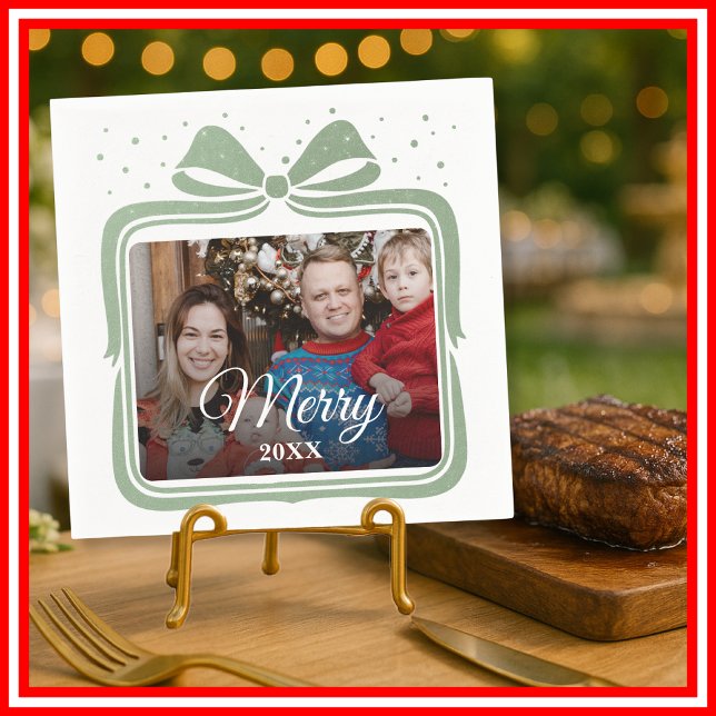 Frohe Weihnachten Elegante Schleife Geschenk Foto  Serviette (Von Creator hochgeladen)