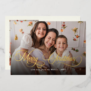 Frohe Weihnachten Elegante Schrift Familienfoto Folien Feiertagskarte