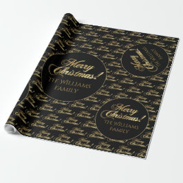 Frohe Weihnachten Elegante Schwarz und Gold Script Geschenkpapier