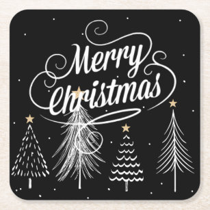 Frohe Weihnachten, elegante schwarz-weiß, Rechteckiger Pappuntersetzer