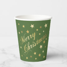 Frohe Weihnachten Elegante Script Gold Stars Green