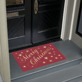 Frohe Weihnachten Elegante Script Gold Stars Red Fußmatte