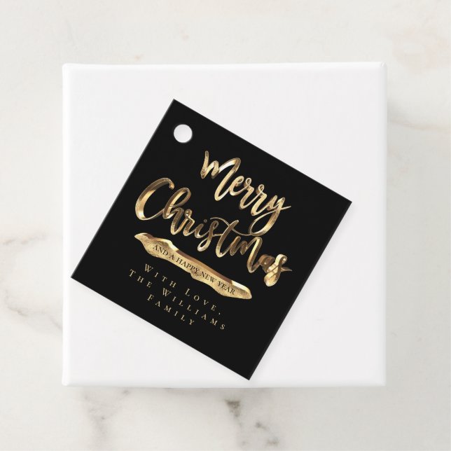 Frohe Weihnachten Eleganter Black and Gold Script  Geschenkanhänger (Beispiel)
