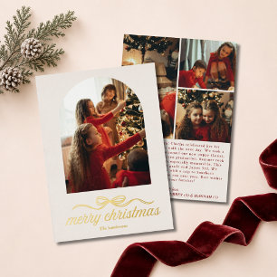 Frohe Weihnachten Eleganter Bogen 4 Foto Gold Folien Feiertagskarte