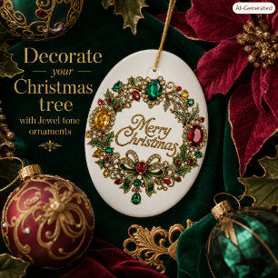 Frohe Weihnachten Eleganter Edelstein-Kranz Keramik Ornament