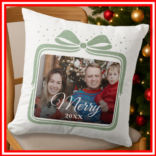 Frohe Weihnachten Eleganter Schleifen Geschenk Fot Kissen