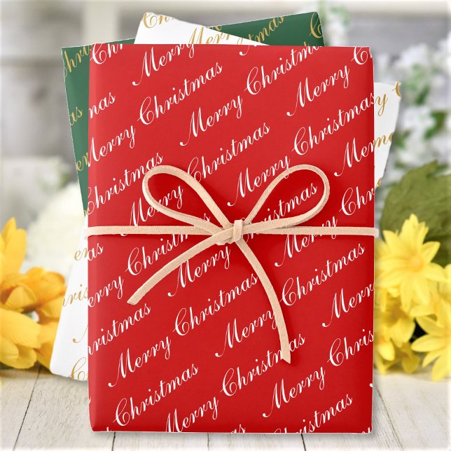 Frohe Weihnachten Eleganter Text Geschenkpapier Set (Von Creator hochgeladen)
