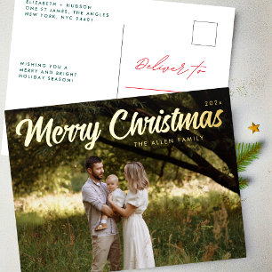 Frohe Weihnachten Elegantes Gold Script Foto Folien Feiertagspostkarte