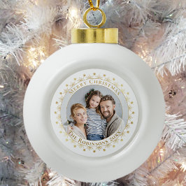 Frohe Weihnachten Elegantes Gold Snowflake Foto Keramik Kugel-Ornament