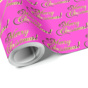 Frohe Weihnachten Elegantes Hot Pink Gold Script Geschenkpapier