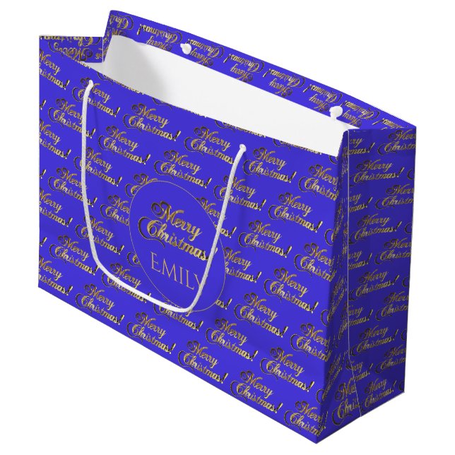Frohe Weihnachten Elegantes Lila Gold Script Muste Große Geschenktüte (Vorderseite Schrägansicht)