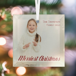 Frohe Weihnachten Elegantes Rotes Script Foto Ornament Aus Glas