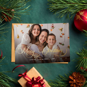 Frohe Weihnachten Elegantes Schrift Familienfoto Folien Feiertagskarte