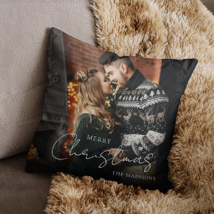 Frohe Weihnachten Elegantes Script Couple Foto Kissen