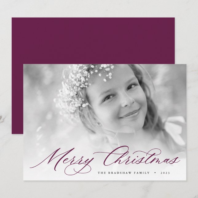 Frohe Weihnachten | Elegantes Script-Foto (Vorne/Hinten)