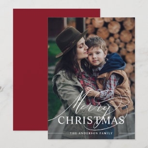 Frohe Weihnachten Elegantes Script Foto Merlot R