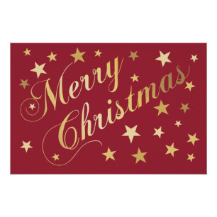 Frohe Weihnachten Elegantes Skript Goldene Sterne Poster