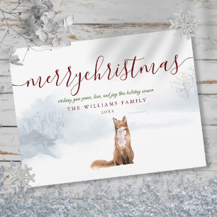 Frohe Weihnachten Elegantes Skript Winterfuchs  Postkarte
