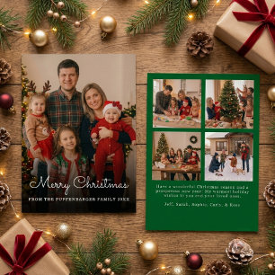 Frohe Weihnachten Elegantes Weißes Skript 5 Foto Folien Feiertagskarte