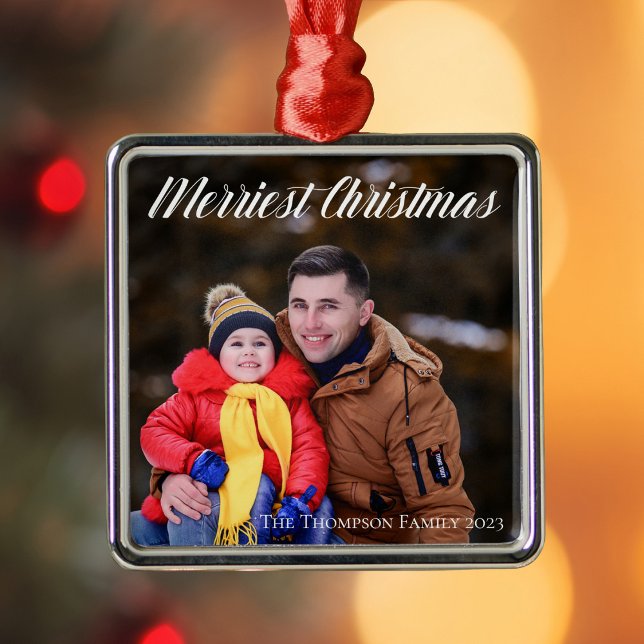 Frohe Weihnachten Elegantes White Script Foto Ornament Aus Metall (Von Creator hochgeladen)
