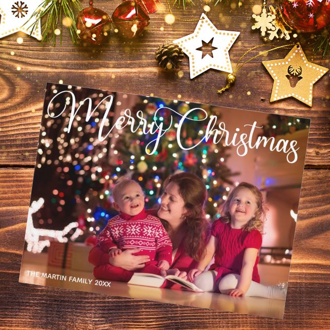 Frohe Weihnachten Elegantes White Script Overlay F Postkarte (Von Creator hochgeladen)