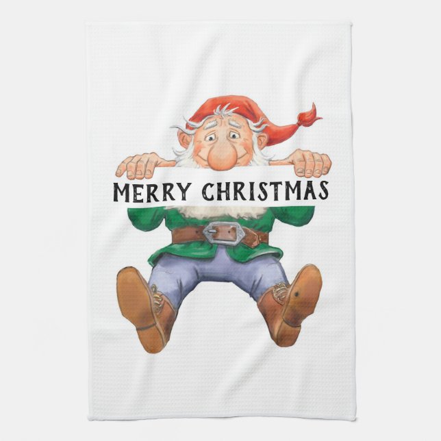 Frohe Weihnachten Elf Geschirrtuch (Vertikal)