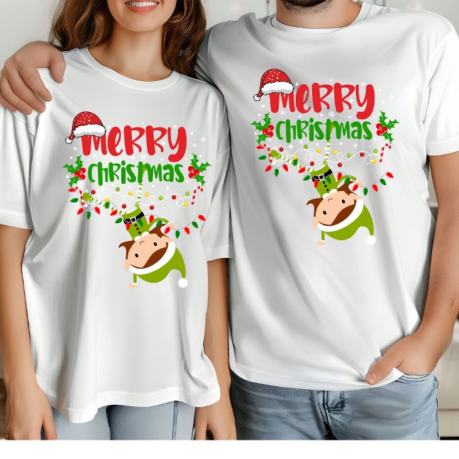 Frohe Weihnachten Elf Matching Familie Moderne Wei T-Shirt (Merry Christmas Family Look)