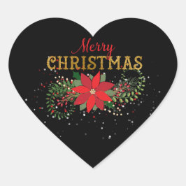 Frohe Weihnachten Englisch Black Red Gold Herz Herz-Aufkleber