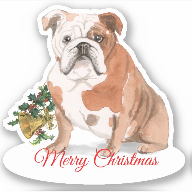 Frohe Weihnachten Englisch Bulldog Custom-Cut Viny Aufkleber (Vorderseite)