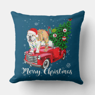 Frohe Weihnachten Englisch Bulldog Santa Red Truck Kissen