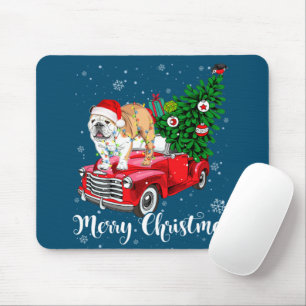 Frohe Weihnachten Englisch Bulldog Santa Red Truck Mousepad