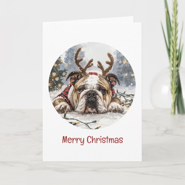 Frohe Weihnachten English Bulldog Reindeer (Vorderseite)