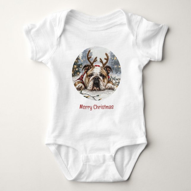 Frohe Weihnachten English Bulldog Reindeer Baby Strampler (Vorderseite)