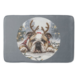Frohe Weihnachten English Bulldog Reindeer Badematte