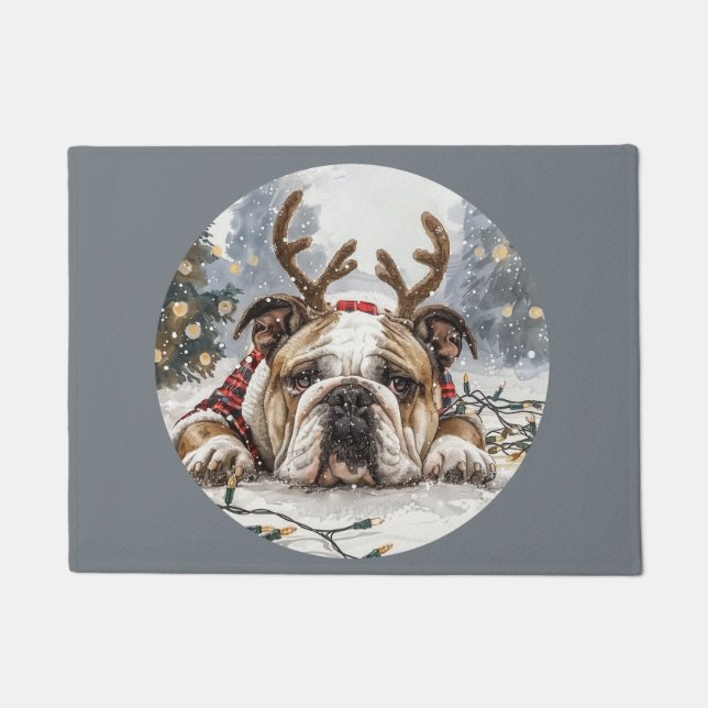 Frohe Weihnachten English Bulldog Reindeer Fußmatte (Vorderseite)