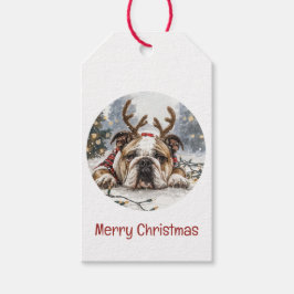 Frohe Weihnachten English Bulldog Reindeer Geschenkanhänger