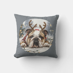 Frohe Weihnachten English Bulldog Reindeer Kissen