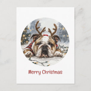 Frohe Weihnachten English Bulldog Reindeer Postkarte