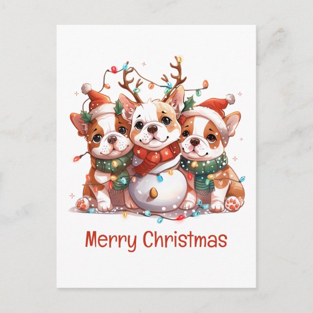 Frohe Weihnachten English Bulldog Reindeer Santa Postkarte (Vorderseite)