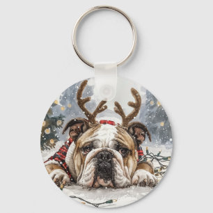 Frohe Weihnachten English Bulldog Reindeer Schlüsselanhänger