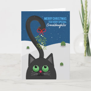 Frohe Weihnachten Enkelin Katze mit Mistelzweig