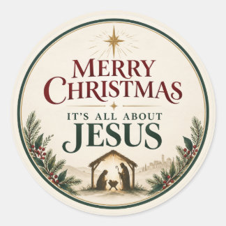 Frohe Weihnachten Es ist alles über Jesus Elegant Runder Aufkleber