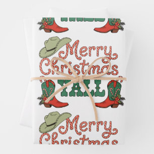Frohe Weihnachten euch alle Western-Country-Cowboy Geschenkpapier Set