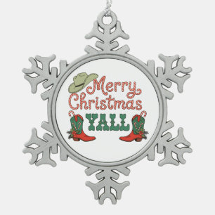 Frohe Weihnachten euch alle Western-Land-Cowboy-We Schneeflocken Zinn-Ornament