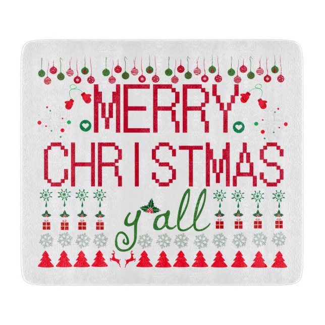 "Frohe Weihnachten Euch Allen" hässlicher Pullover Schneidebrett (Vorderseite)