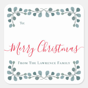 Frohe Weihnachten Eukalyptus-Blätter Weihnachtsges Quadratischer Aufkleber